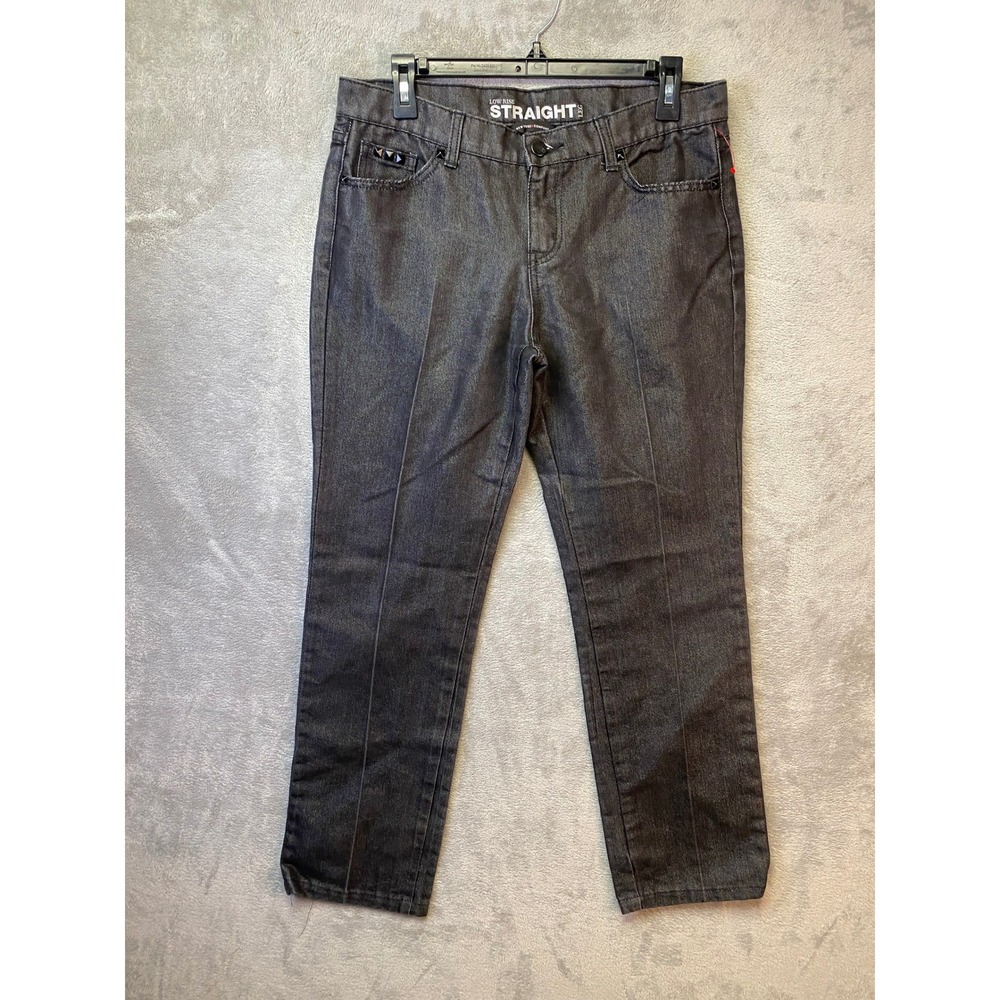 New York & Company Low Rise Straight Leg Studded Gray Metallic Jeans Size 6